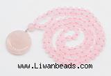 GMN4650 Hand-knotted 8mm, 10mm rose quartz 108 beads mala necklace with pendant