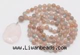 GMN4656 Hand-knotted 8mm, 10mm moonstone 108 beads mala necklace with pendant