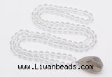 GMN4800 Hand-knotted 8mm, 10mm white crystal 108 beads mala necklace with pendant