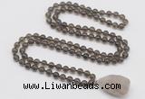 GMN4804 Hand-knotted 8mm, 10mm smoky quartz 108 beads mala necklace with pendant