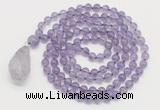 GMN4811 Hand-knotted 8mm, 10mm amethyst 108 beads mala necklace with pendant