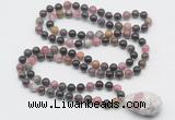 GMN4816 Hand-knotted 8mm, 10mm tourmaline 108 beads mala necklace with pendant