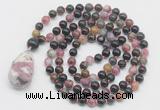 GMN4817 Hand-knotted 8mm, 10mm tourmaline 108 beads mala necklace with pendant