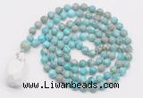 GMN4873 Hand-knotted 8mm, 10mm sea sediment jasper 108 beads mala necklace with pendant