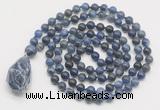 GMN4881 Hand-knotted 8mm, 10mm sodalite 108 beads mala necklace with pendant