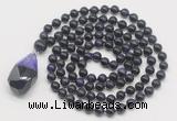 GMN4885 Hand-knotted 8mm, 10mm purple tiger eye 108 beads mala necklace with pendant