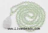 GMN4901 Hand-knotted 8mm, 10mm prehnite 108 beads mala necklace with pendant