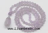 GMN4902 Hand-knotted 8mm, 10mm lavender amethyst 108 beads mala necklace with pendant