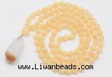 GMN4916 Hand-knotted 8mm, 10mm honey jade 108 beads mala necklace with pendant