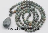 GMN4929 Hand-knotted 8mm, 10mm African turquoise 108 beads mala necklace with pendant