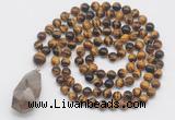 GMN4939 Hand-knotted 8mm, 10mm yellow tiger eye 108 beads mala necklace with pendant