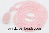 GMN5000 Hand-knotted 8mm, 10mm matte rose quartz 108 beads mala necklace with pendant