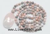 GMN5058 Hand-knotted 8mm, 10mm pink zebra jasper 108 beads mala necklace with pendant