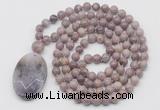 GMN5059 Hand-knotted 8mm, 10mm lepidolite 108 beads mala necklace with pendant