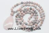 GMN5088 Hand-knotted 8mm, 10mm pink zebra jasper 108 beads mala necklace with pendant