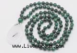 GMN5096 Hand-knotted 8mm, 10mm green tiger eye 108 beads mala necklace with pendant