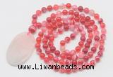 GMN5151 Hand-knotted 8mm, 10mm red banded agate 108 beads mala necklace with pendant