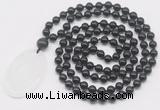 GMN5159 Hand-knotted 8mm, 10mm black agate 108 beads mala necklace with pendant