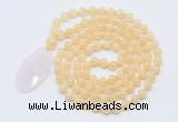 GMN5160 Hand-knotted 8mm, 10mm honey jade 108 beads mala necklace with pendant