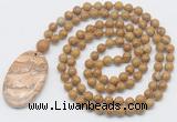 GMN5168 Hand-knotted 8mm, 10mm wooden jasper 108 beads mala necklace with pendant