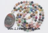 GMN5182 Hand-knotted 8mm, 10mm colorful gemstone 108 beads mala necklace with pendant