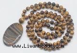 GMN5183 Hand-knotted 8mm, 10mm yellow tiger eye 108 beads mala necklace with pendant