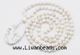 GMN5187 Hand-knotted 8mm, 10mm white howlite 108 beads mala necklace with pendant