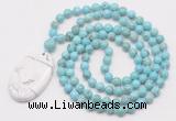 GMN5188 Hand-knotted 8mm, 10mm blue howlite 108 beads mala necklace with pendant