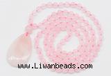 GMN5197 Hand-knotted 8mm, 10mm rose quartz 108 beads mala necklace with pendant