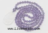 GMN5198 Hand-knotted 8mm, 10mm amethyst 108 beads mala necklace with pendant