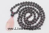 GMN5200 Hand-knotted 8mm, 10mm garnet 108 beads mala necklace with pendant