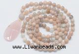 GMN5204 Hand-knotted 8mm, 10mm sunstone 108 beads mala necklace with pendant