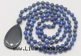 GMN5232 Hand-knotted 8mm, 10mm lapis lazuli 108 beads mala necklace with pendant