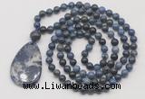 GMN5234 Hand-knotted 8mm, 10mm dumortierite 108 beads mala necklace with pendant