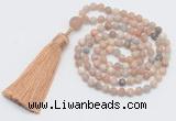 GMN5601 Hand-knotted 6mm matte sunstone 108 beads mala necklaces with tassel