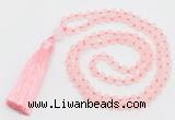 GMN5605 Hand-knotted 6mm matte rose quartz 108 beads mala necklaces with tassel