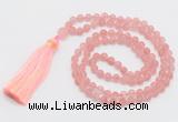 GMN5606 Hand-knotted 6mm matte cherry quartz 108 beads mala necklaces with tassel