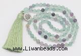 GMN5700 Hand-knotted 6mm matte fluorite 108 beads mala necklaces with tassel & charm