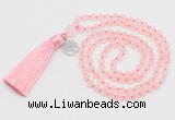 GMN5705 Hand-knotted 6mm matte rose quartz 108 beads mala necklaces with tassel & charm