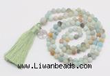 GMN5711 Hand-knotted 6mm matte amazonite 108 beads mala necklaces with tassel & charm