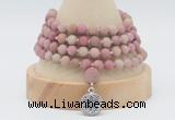 GMN5804 Hand-knotted 6mm matter pink wooden jasper 108 beads mala necklaces with charm