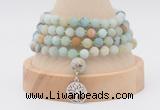 GMN5805 Hand-knotted 6mm matter amazonite 108 beads mala necklaces with charm