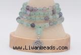 GMN5810 Hand-knotted 6mm matter fluorite 108 beads mala necklaces with charm