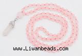 GMN5900 Hand-knotted 6mm matte rose quartz 108 beads mala necklaces with pendant