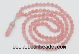 GMN5901 Hand-knotted 6mm matte cherry quartz 108 beads mala necklaces with pendant