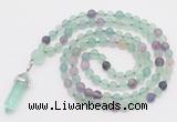 GMN5903 Hand-knotted 6mm matte fluorite 108 beads mala necklaces with pendant