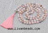 GMN602 Hand-knotted 8mm, 10mm natural pink opal 108 beads mala necklaces with tassel