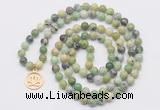 GMN6029 Knotted 8mm, 10mm Australia chrysoprase 108 beads mala necklace with charm