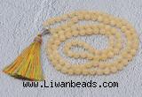 GMN603 Hand-knotted 8mm, 10mm honey jade 108 beads mala necklaces with tassel