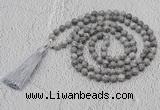 GMN608 Hand-knotted 8mm, 10mm grey picture jasper 108 beads mala necklaces with tassel